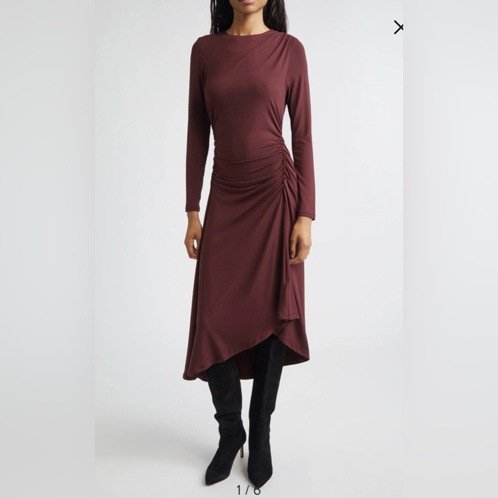 NEW Veronica Beard Theodora Burgundy Ruched Midi Dress, Small